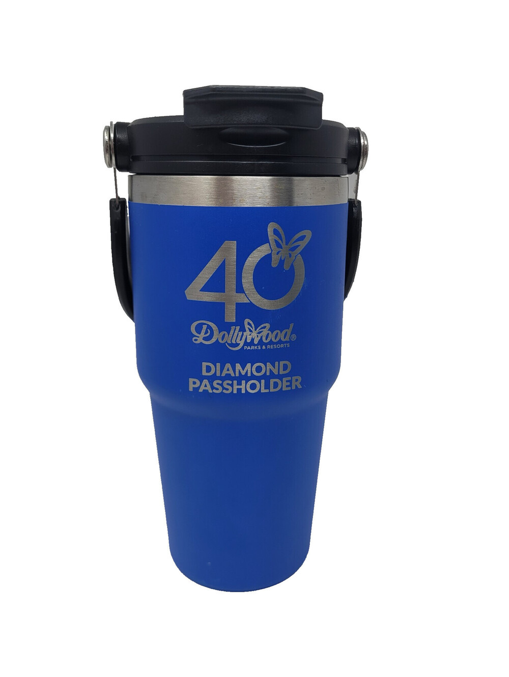 Dolly Parton Dollywood 40th Diamond Passholder Stainless Tumbler Cup 2025 blue